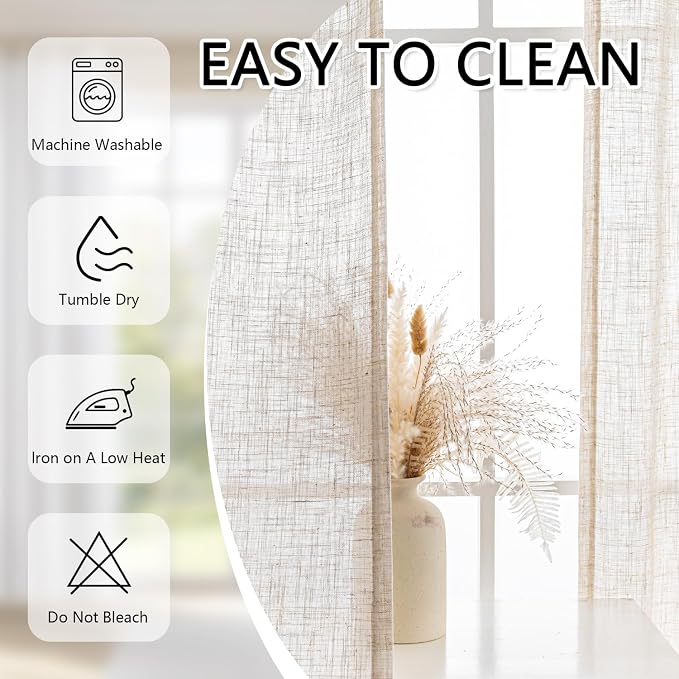 MYSKY HOME Linen Curtains for Living Room, Natural Semi Sheer Curtains & Drapes - Image 8