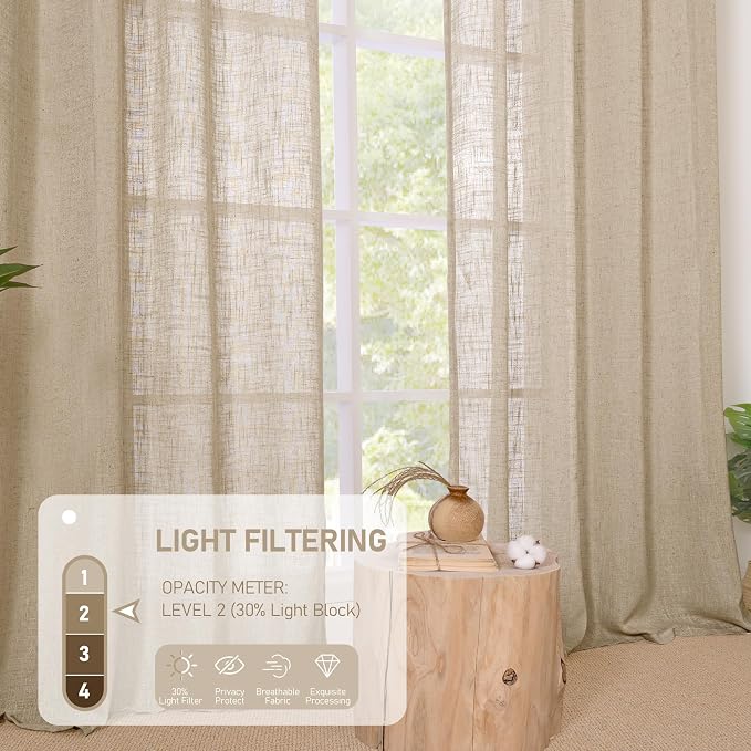 Linen Curtains for Living Room Bedroom, 84 inch Curtains Light Filtering Boho - Image 4