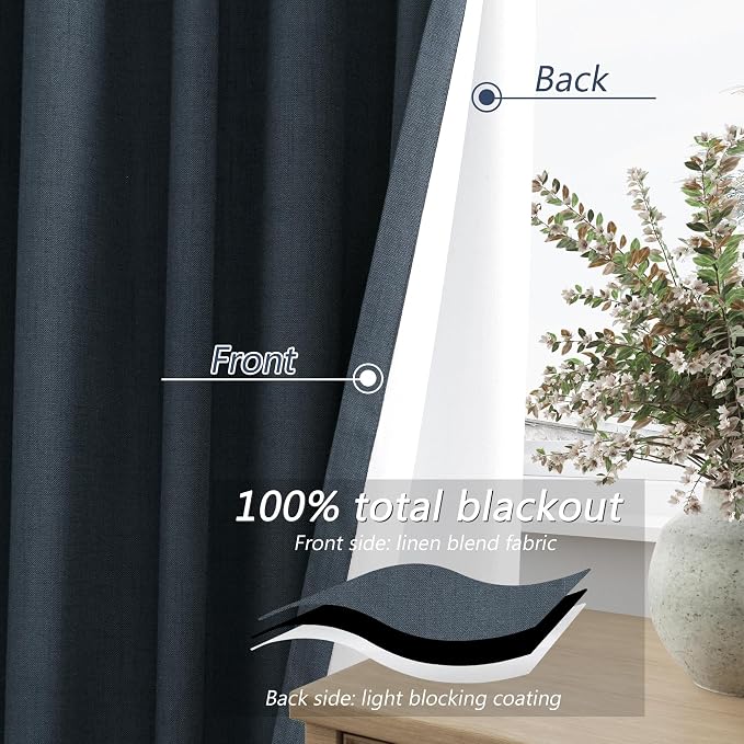 100% Blackout Linen Curtains 63 Inch Length 2 Panels Set - Image 4
