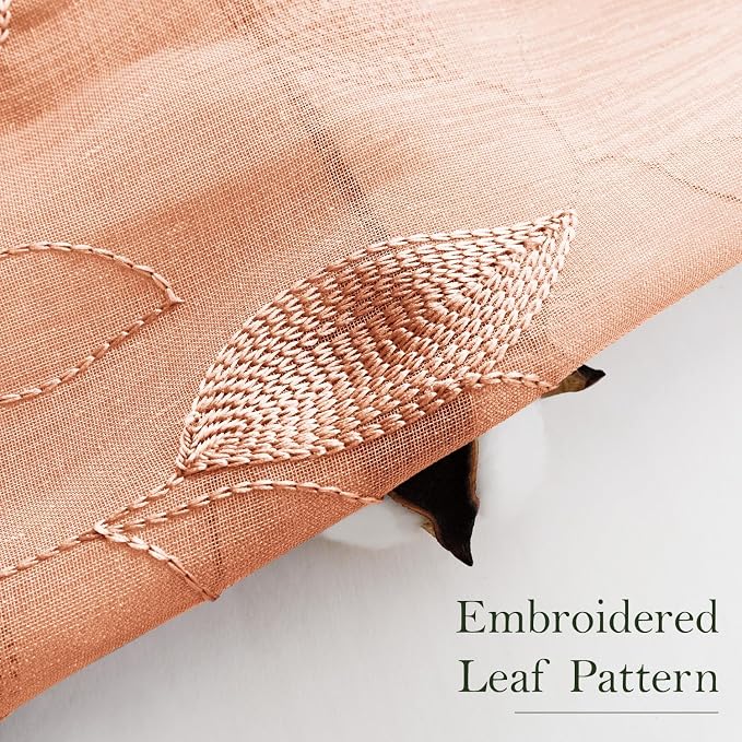 HOMEIDEAS Fall Burnt Orange Sheer Kitchen Curtains 52 x 45 Inch Length 2 Panels - Image 2