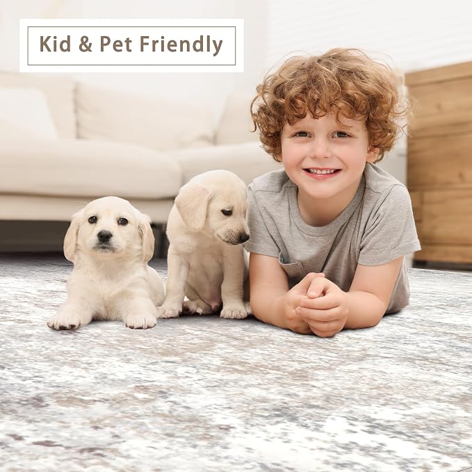 Beige Grey Washable Rugs 4x6 Area Rugs - Image 5