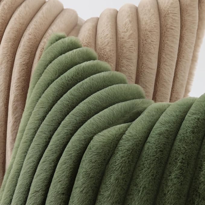 decorUhome Fall Faux Fur Throw Pillow Covers 26x26 Set of 2 Olive Green | - Image 3