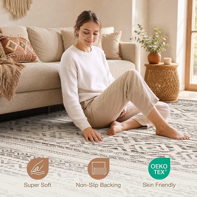 cotiled Boho 10x14 Area Rug for Living Room: Large Moroccan Washable Rug | - Image 3