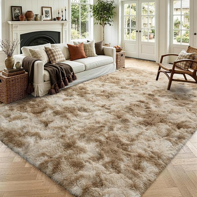 6x9 Large Tie-Dyed Beige Fluffy Area Rug Non-Slip by ModernHomeDecor