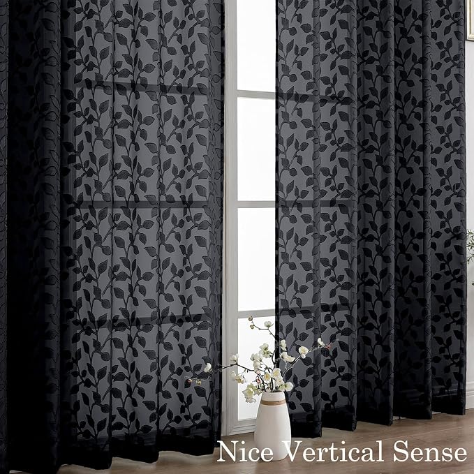 Chyhomenyc Extra Long Black Sheer Curtains 120 Inch Length 2 Panels Set - Image 9