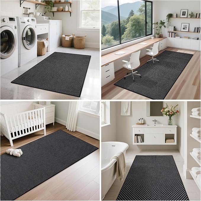 Kitchen Runner Rug Mat Non Slip Hallway Runner Washable Black 2x6 ft | Boho - Image 8