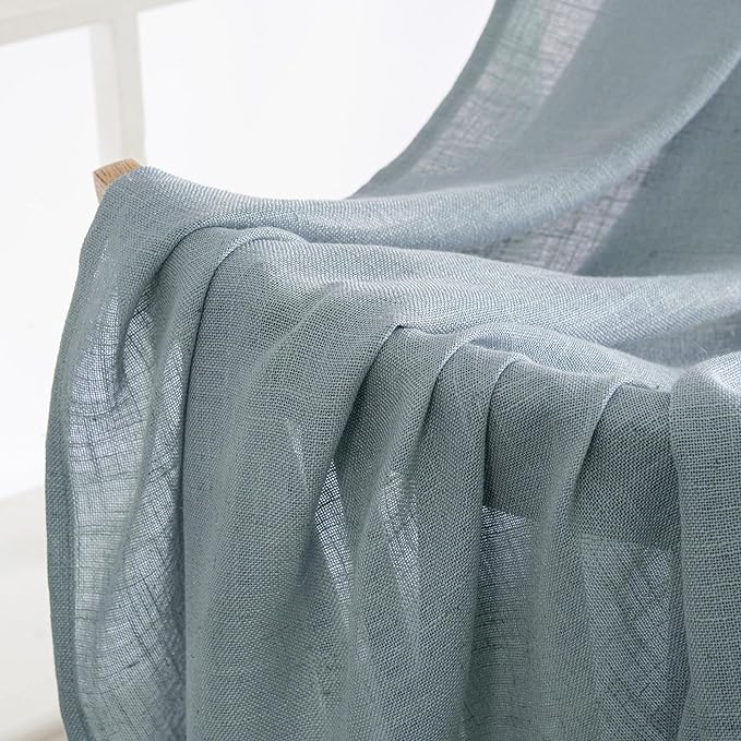 MIULEE Dusty Blue Short Linen Curtains 45 Inch Length 2 Panels - Image 6