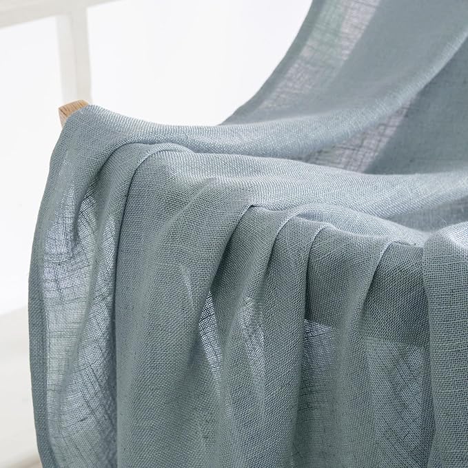 MIULEE Dusty Blue Linen Curtains 52x108 Inch Long Soft Thick Linen Textured | - Image 4