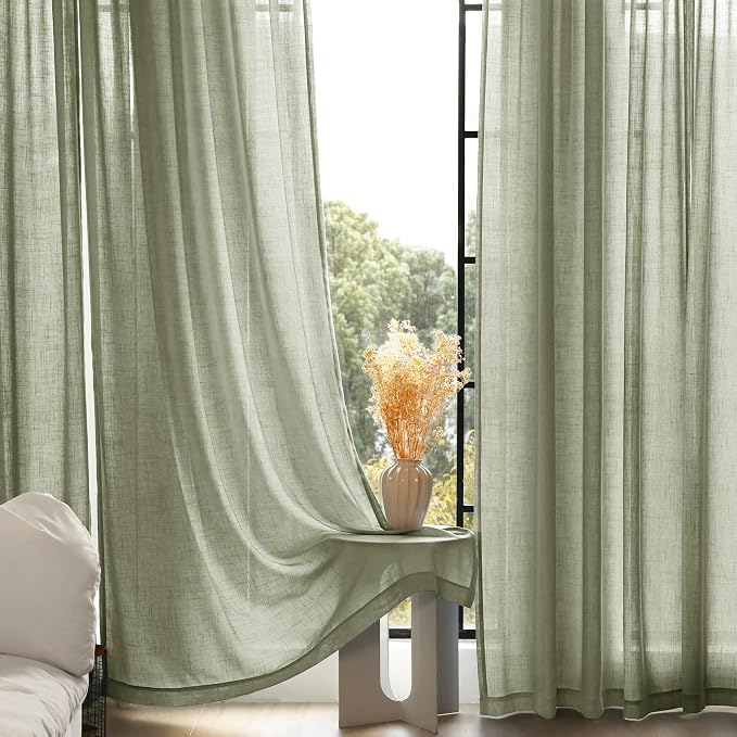 Linen Blend Sage Green Curtains 84 inch Length 2 Panels - Image 7