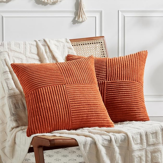 Fancy Homi Set of 2 Burnt Orange Decorative Throw Pillow Covers 20x20 Inch by Fancy+Homi