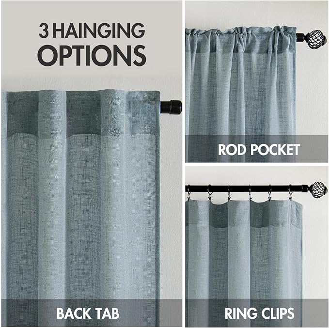 MIULEE Dusty Blue Linen Curtains 54 Inch Length 2 Panels - Image 3