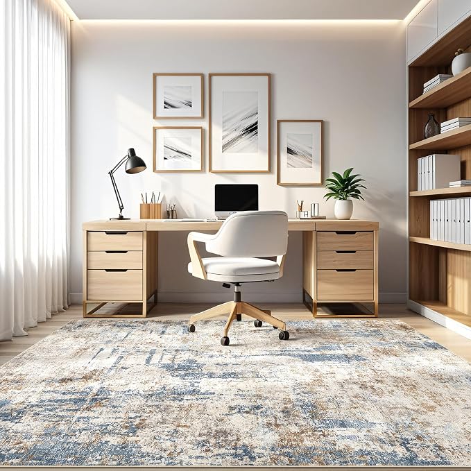 LOONGRUG Area Rug 5x7 Washable Neutral Modern Living Room Rugs Blue Tan | - Image 8