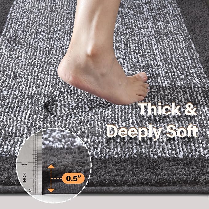 60x24 Long Bathroom Rugs Washable Non Slip, Dark Grey Bath Mat - Image 5