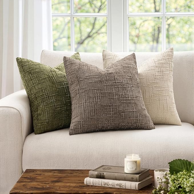 MIULEE Chenille Textured Throw Pillow Covers Taupe Grey 16x16 Set of 2 | Slubby - Image 4