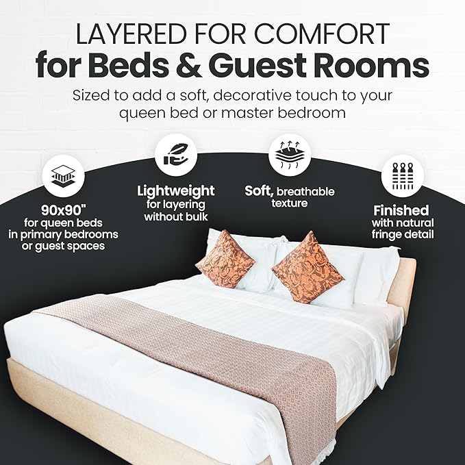 Gold Case Throw Blanket for Bed – 100% Recycled Turkish Cotton Bed Blanket – Decorative Throw Cotton Blankets for Living Room & Bedroom – Retro Beige Woven Queen Blankets – 90x90