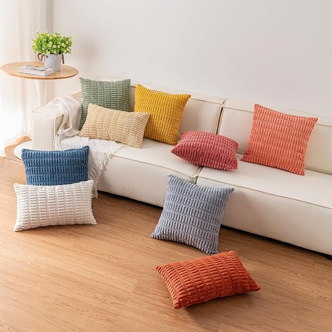 Aegero Pack of 2 Corduroy Decorative Throw Pillow Covers 18x18 InchSoft Boho - Image 6