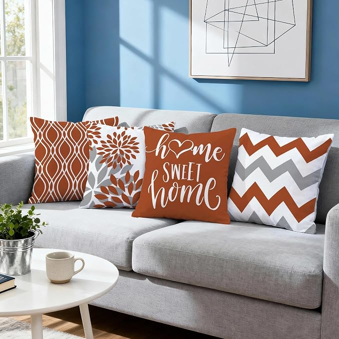 Hexagram Geometric Burnt Orange Pillow Covers 16x16 Set of 4, Decorative - Image 7