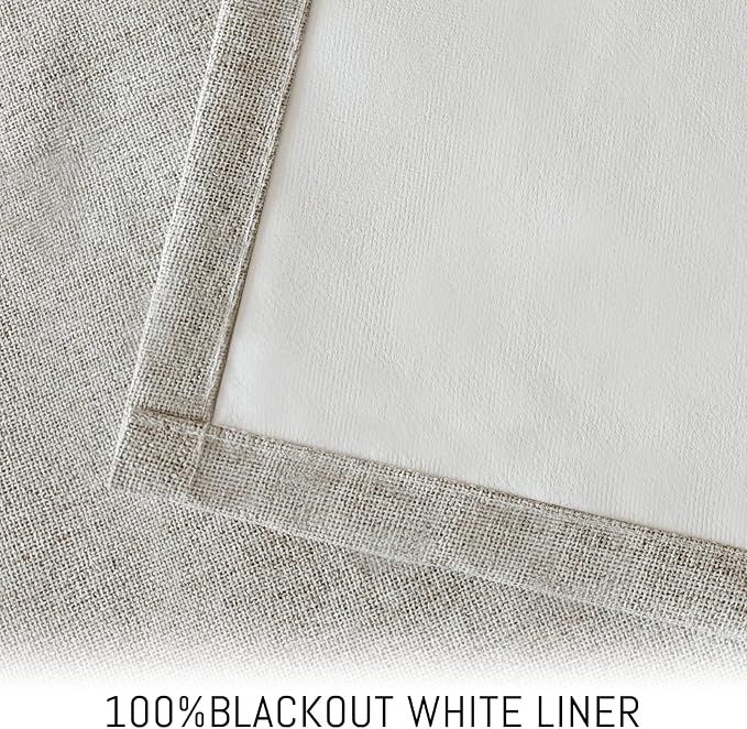 Yakamok Oatmeal Linen Curtains 100% Blackout 84 Inches Long, Room Darkening - Image 3
