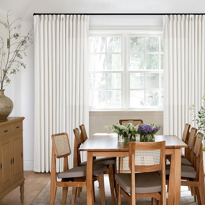 Beige White Pinch Pleated Linen Curtains 96 Inches Long 2 Panels | Light - Image 6