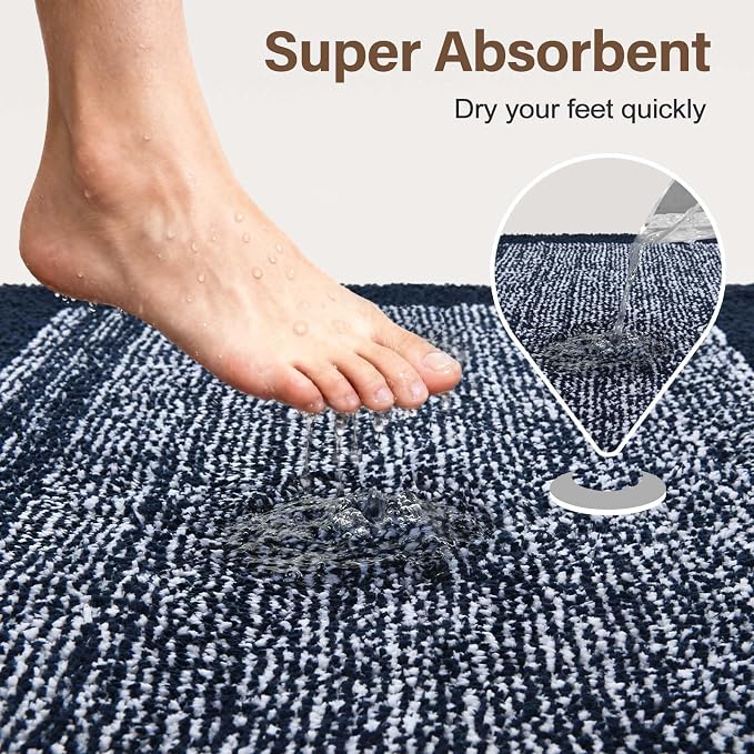70x24 Long Bathroom Rugs Washable Non Slip, Dark Blue Bath Mat - Image 7
