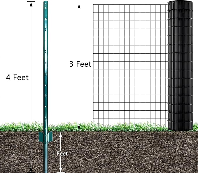 ARIFARO Fence Posts 4 Feet Sturdy Duty Metal Fence Post, Pack of 10, No Dig Garden U Post for Wire Fencing Steel Post for Yard, Outdoor Wire, FP-4FT