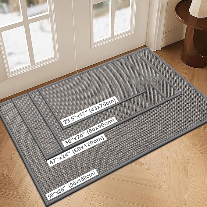 LEKEEPGO Door Mat 17"x29", Non Slip Door Mat Indoor Entrance, Rubber Backing Front Indoor Door mat Washable Absorbent Low-Profile Entryway Entry Resist Dirt Inside Door Mats, Light Grey
