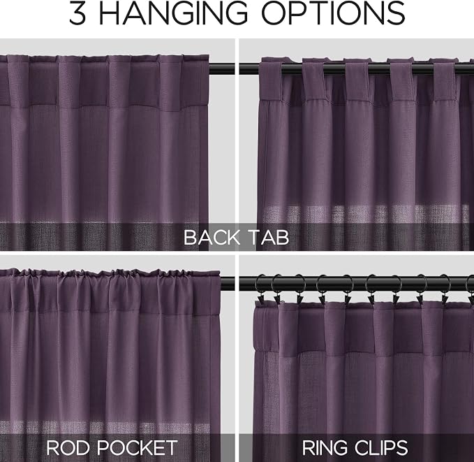 Plum Linen Curtains for Living Room 63 Inches Long 2 Panel Set Light Filtering - Image 2