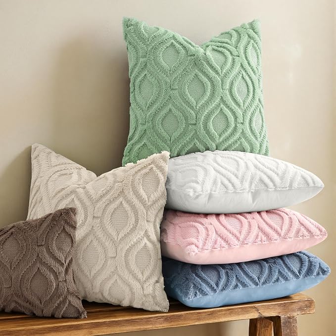decorUhome Throw Pillow Covers 16x16 Inch Set of 2, Soft Plush Faux Wool Beige - Image 7