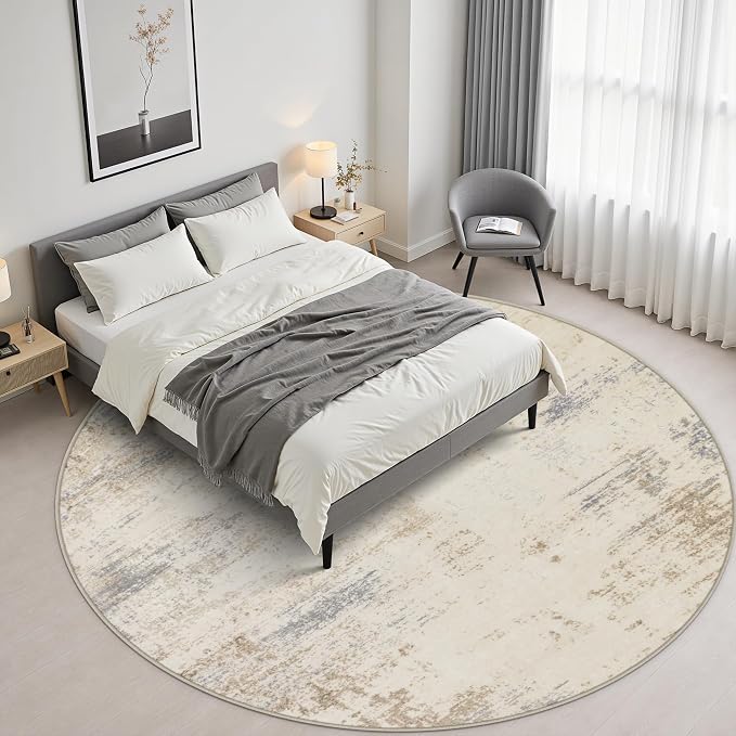 Round Area Rug Living Room: 8 ft Modern Washable Indoor Carpet | - Image 3