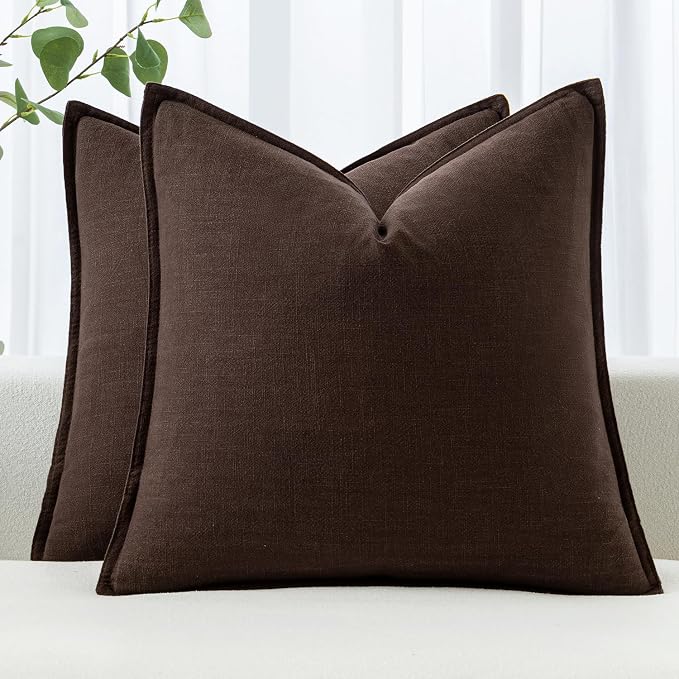 MIULEE Decorative Linen Pillow Covers 20x20 Inch Dark Brown | Boho Farmhouse​ by MIULEE