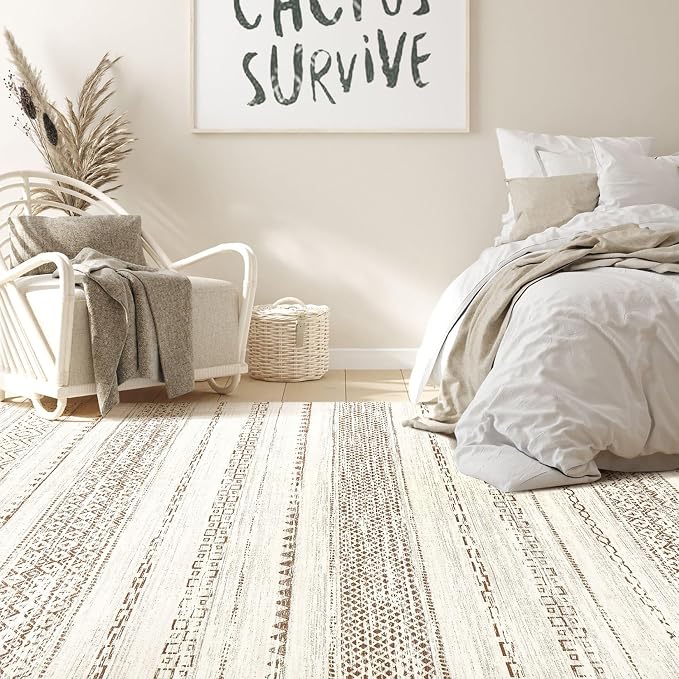 Nakagishi 7x9 Area Rug Living Room: Washable Boho Large Neutral Modern Soft - Image 6