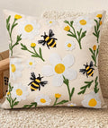 Embroidered Throw Pillow Cover 20x20 Inch, Flower Bee | Decorative Pillow Cover by Kokaaee
