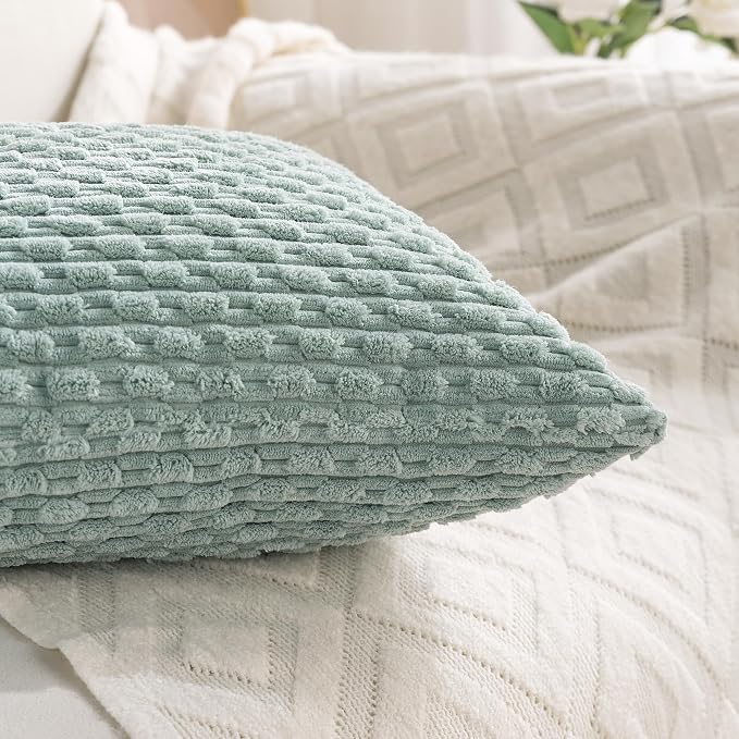 Set of 4 Yellow Olive Aqua Decorative Throw Pillow Covers 22x22 Inch Corduroy - Image 6