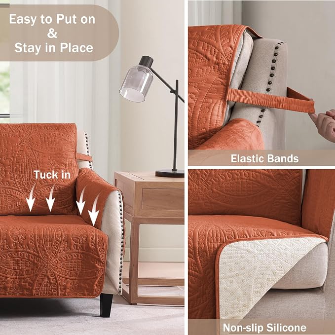 Orange Loveseat Covers for 2 Cushion Couch, Water-Repellent Sofa Slipcover for - Image 5