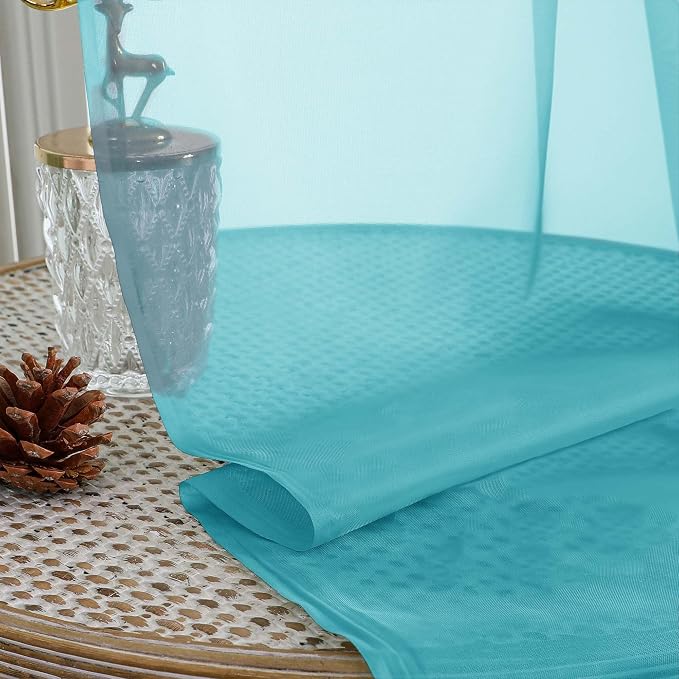 Sheer Turquoise Curtains 108 Inches Long 2 Panels Set, 59 Inch Extra Wide - Image 2