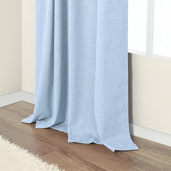 Total Blackout Baby Blue Linen Curtains 108 Inches Long 2 Panel Set Light Blue - Image 8
