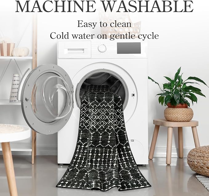 Lahome Moroccan Black Area Rug Non-Slip Low-Pile Washable Entryway Rug Kitchen - Image 4