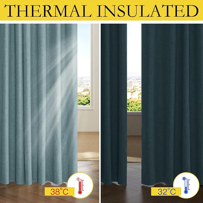 NICETOWN Skylark Blue Thick Linen Blend 100% Blackout Curtains - Image 5
