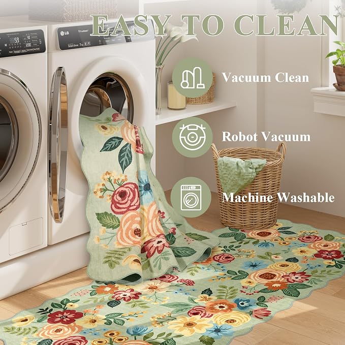 DUKINO 2x8 Washable Runner Rug, Floral Non Slip Kitchen Runner Rug, Soft Throw - Image 7
