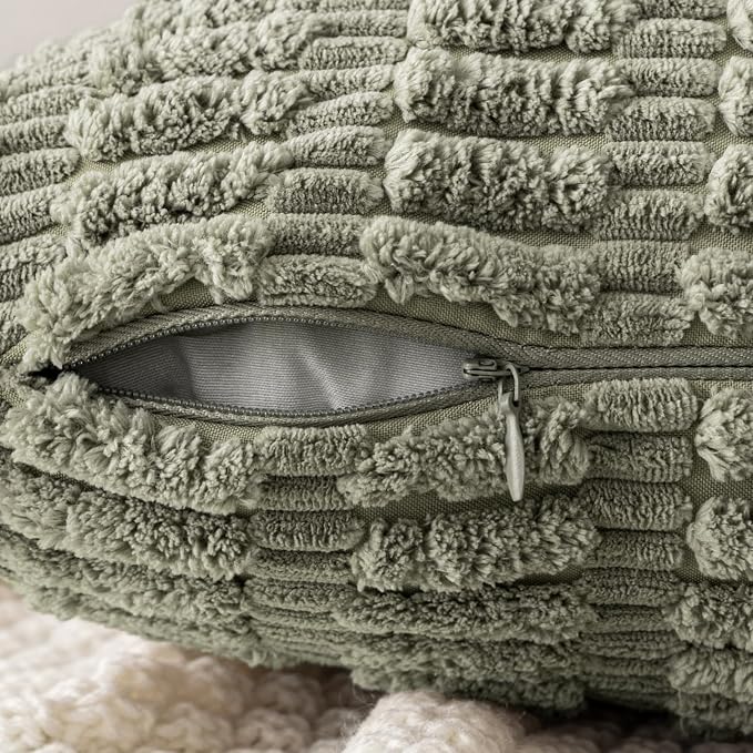 MIULEE Lumbar Corduroy Decorative Throw Pillow Covers 12x20 Light Olive | Green - Image 3