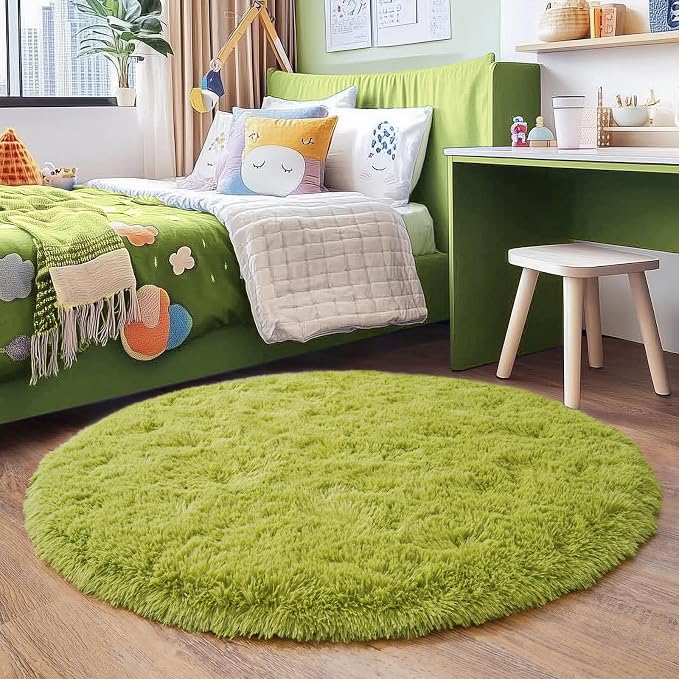 5'x5' Grass Green Round Rug for Bedroom, Ultra Soft Fluffy Circle Rug for Kids - Image 2