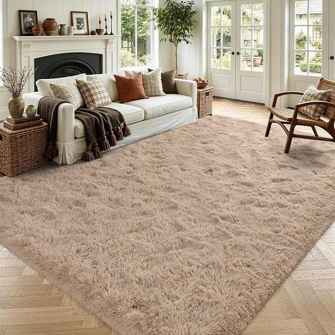 Noahas 4'x5'3'' Beige Fluffy Soft Area Rug Non-Slip by ModernHomeDecor