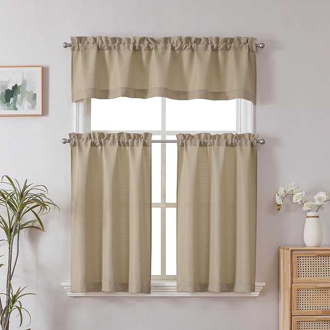 Chyhomenyc Camel Valance for Windows, Light Filtering Faux Linen Textured Small - Image 2
