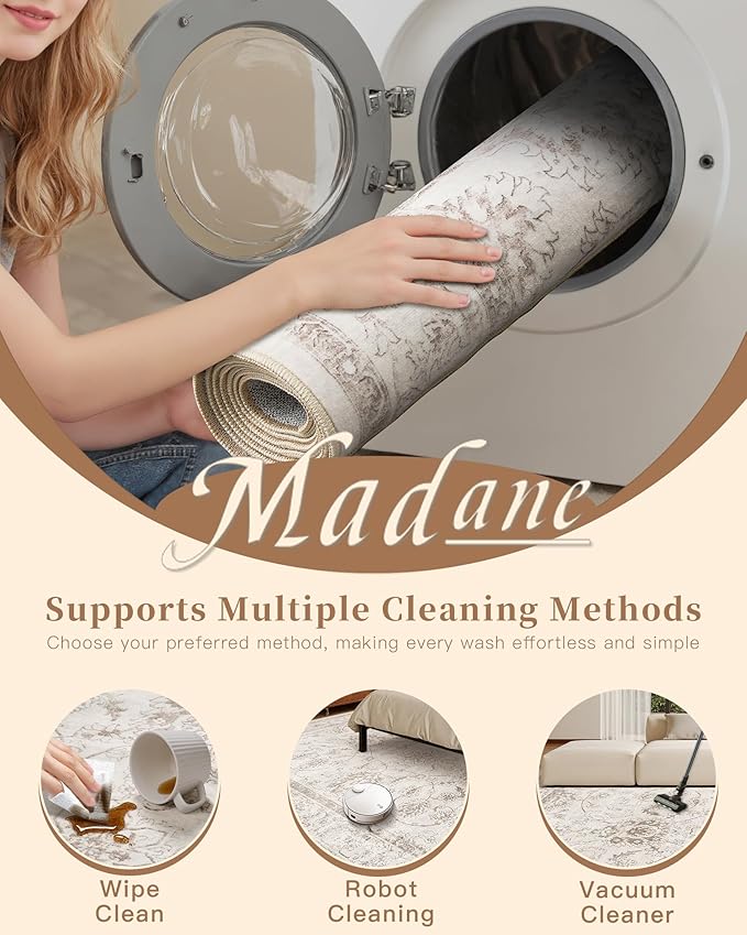 Madane Washable Area Rug 4x6, Low Pile Stain Resistant Vintage Area Rugs - Image 7