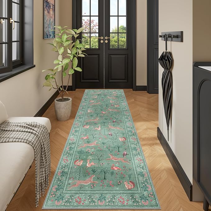 DUKINO 2x10 Kitchen Runner Rug, Soft Non Slip Animal Washable Rug, Teal | Low by DUKINO
