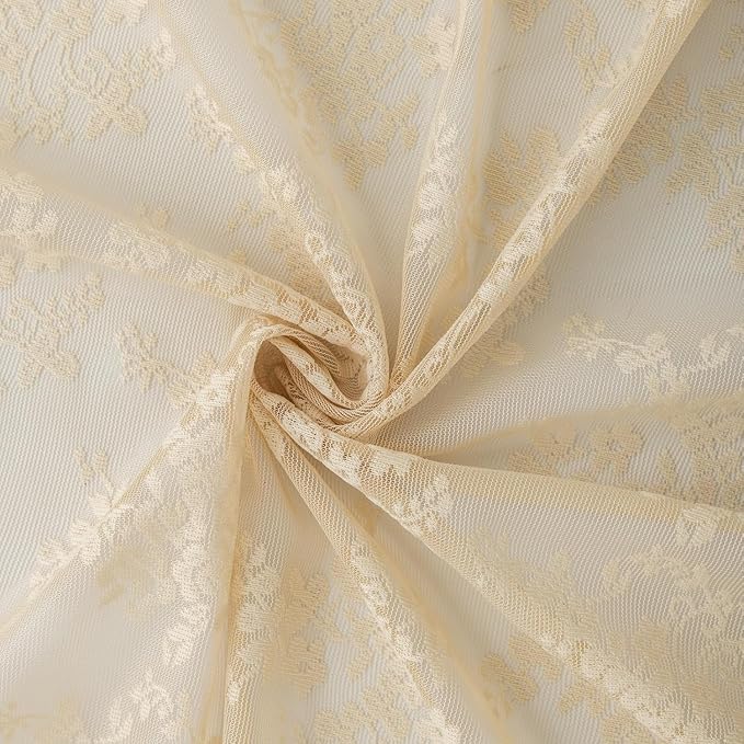 YJ YANJUN Vintage Lace Curtains 45 Inch Length- Cute Floral Cafe Curtains - Image 5