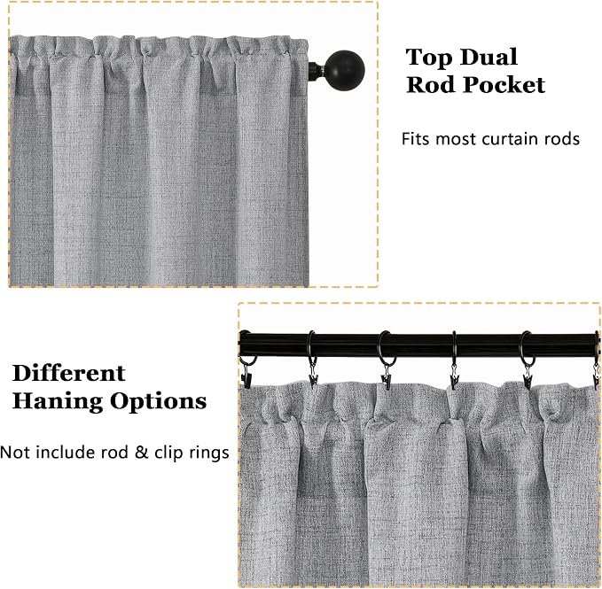 OWENIE Grey Valances for Windows 1 Pcs 18 Inch Length, Light Filtering Textured - Image 4