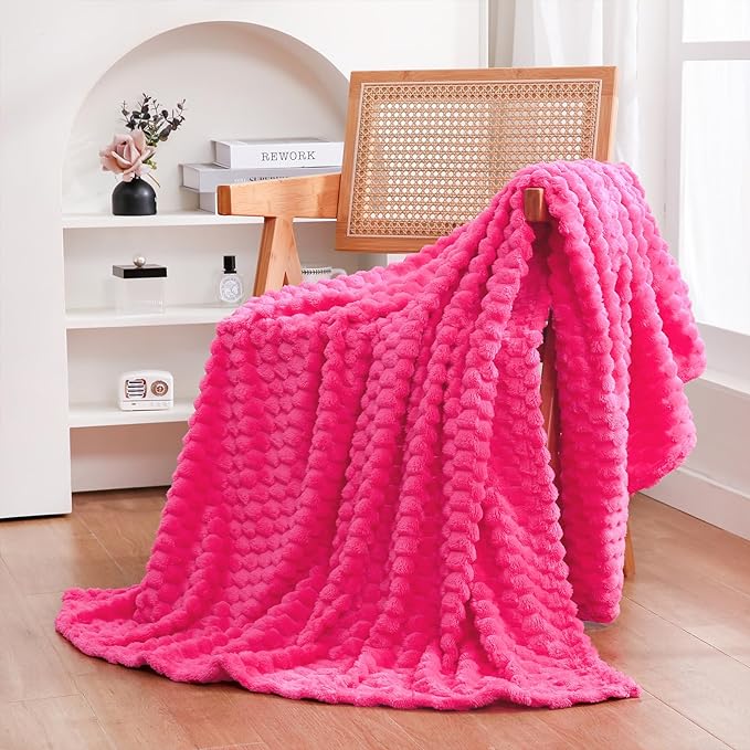 Puncuntex Hot Pink Throw Blanket 60"×80" inches Fuzzy 3D Jacquard Decorative - Image 3