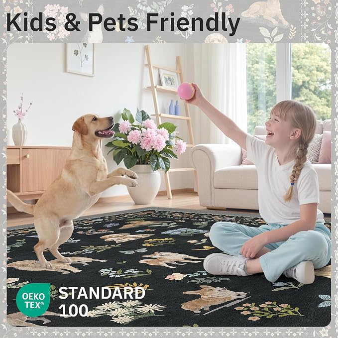 Soalmost Dog 8x10 Area Rugs for Living Room, Washable Animal Soft Rug Black | - Image 6