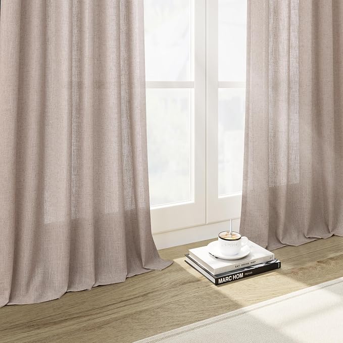 Extra Long Curtain 108 Inches Long 2 Panels Set Back Tab Oatmeal Linen Drapes - Image 7
